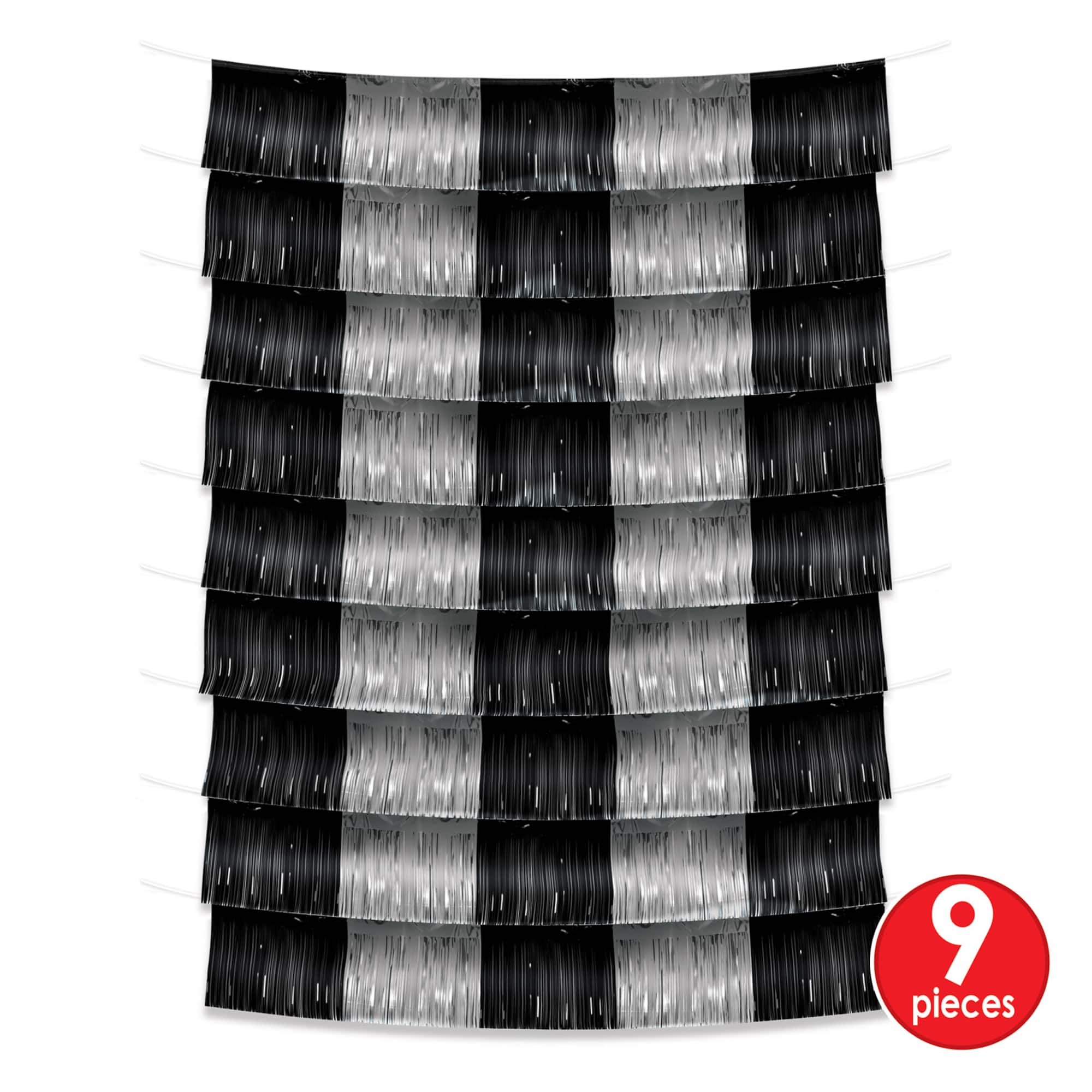 Beistle Black and Silver Metallic Fringe Garland Backdrop
